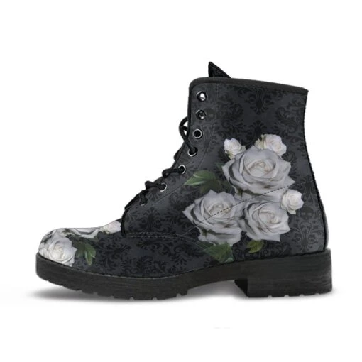 Gothic White Roses Vegan Boots, FREE Shipping - Image 2