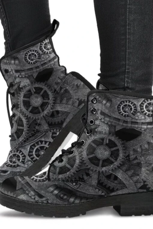 Grey Steampunk Vegan Women's Boots, FREE Shipping