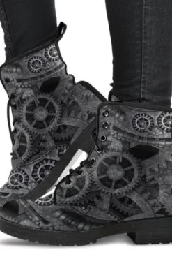 Grey Steampunk Men's Vegan Boots, FREE Shipping