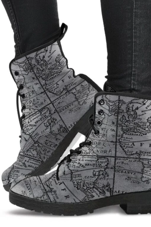 Vintage Map, Men's Vegan Boots, FREE Shipping