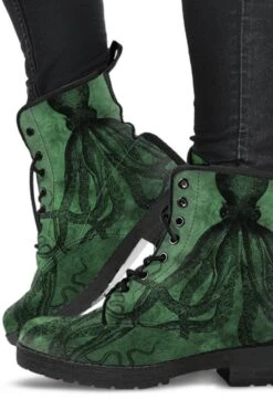 Straight Up Kraken Green, Men's Vegan Boots, FREE Shipping