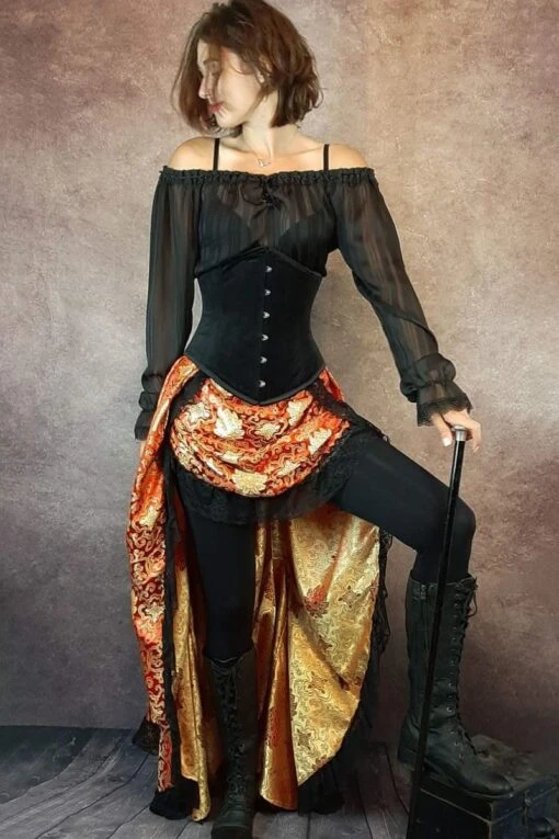 Golden Red Victorian Bustle Skirt - Image 3