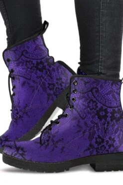 Gothic Lace Purple Vegan Boots, FREE Shipping
