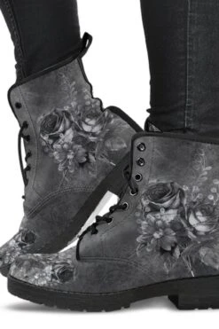 Grey Roses, Vegan Women's Boots, FREE Shipping