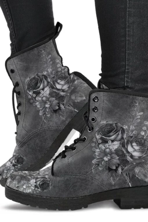 Grey Roses, Vegan Women's Boots, FREE Shipping