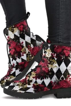 Gothic Roses & Diamonds Vegan Boots, FREE Shipping