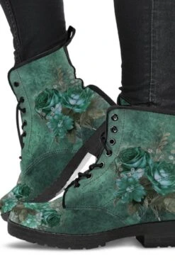 Green Roses, Vegan Women's Boots, FREE Shipping