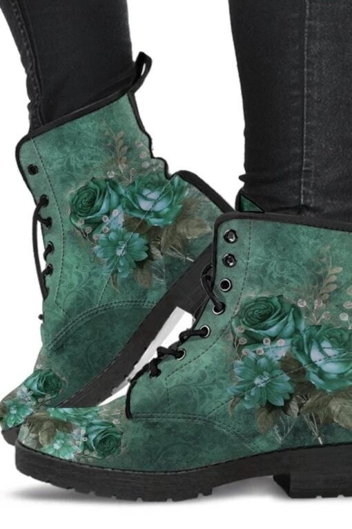 Green Roses, Vegan Women's Boots, FREE Shipping
