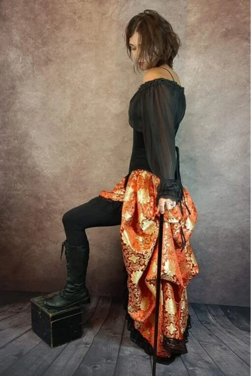 Golden Red Victorian Bustle Skirt - Image 4
