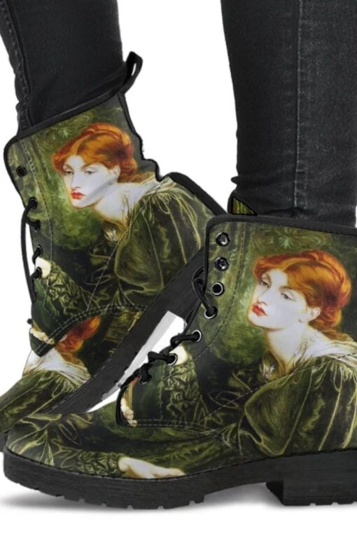 Pre-Raphaelite Green Vegan Boots, FREE Shipping