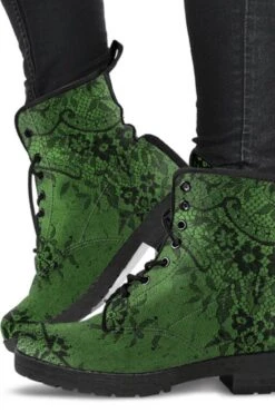 Green Black Lace, Vegan Boots, FREE Shipping