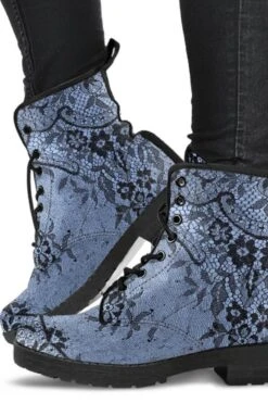 Gothic Lace On Blue, Vegan Boots