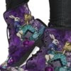Alice In Wonderland Purple Damask Vegan Women's Boots, FREE Shipping -Vintage Veil Clothing Store 94AAlicedamaskboots800