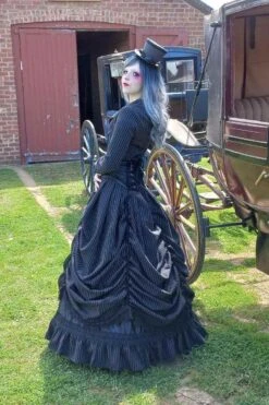 Pinstripe Victorian Wedding Dress -Vintage Veil Clothing Store AnnetteFlorenciainPinstripeVictorianweddingdresssideback