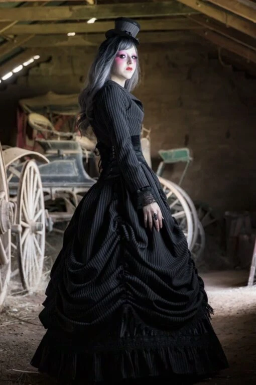 Pinstripe Victorian Wedding Dress - Image 15