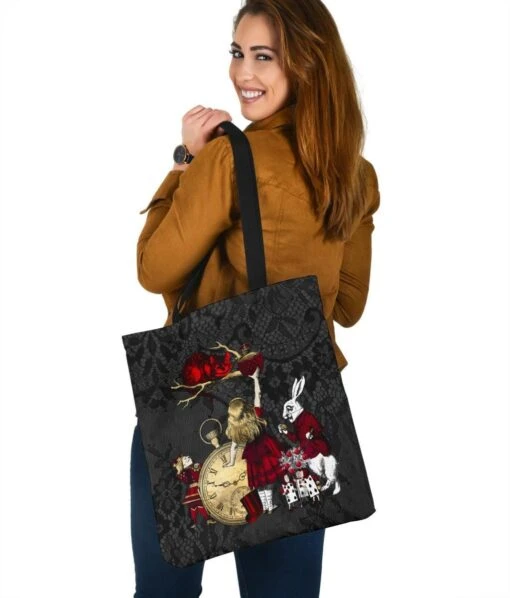 Gothic Lace Alice In Wonderland - Handy Tote Bag - Image 4