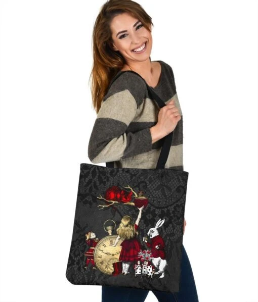 Gothic Lace Alice In Wonderland - Handy Tote Bag - Image 3