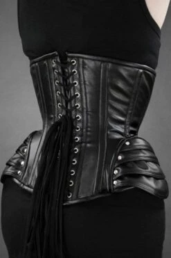 Beautifully Fierce -Black Faux Leather Clasp Corset, 20", 22" -Vintage Veil Clothing Store BFbeautifullyfierceback