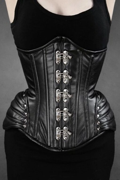 Beautifully Fierce -Black Faux Leather Clasp Corset, 20", 22"