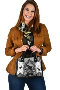 Black & White Raven Gothic Handbag -Vintage Veil Clothing Store Black WhiteRavenGothicHandbag1