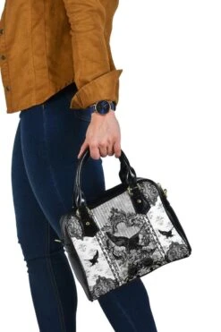 Black & White Raven Gothic Handbag -Vintage Veil Clothing Store Black WhiteRavenGothicHandbag3