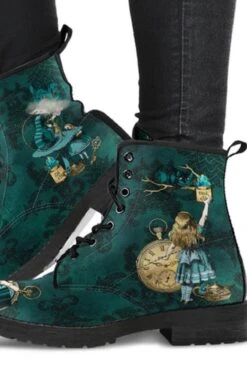 Alice In Wonderland Green, Vegan Women's Boots, FREE Shipping