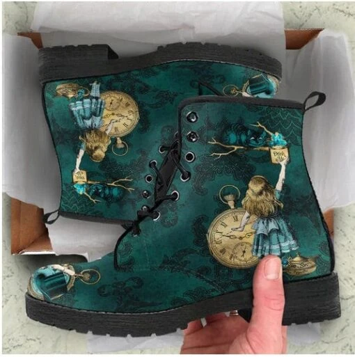 Alice In Wonderland Green, Vegan Women's Boots, FREE Shipping - Image 2