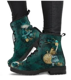 Alice In Wonderland Green, Vegan Women's Boots, FREE Shipping -Vintage Veil Clothing Store DGA1GREENALICEBOOTS4