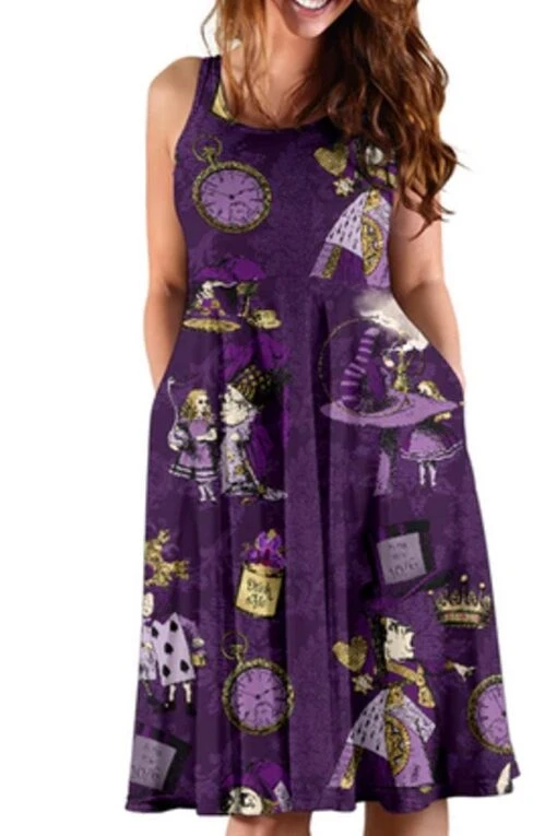 Alice In Wonderland Summer Dress - Purple Alice Dress With Pockets - Image 4