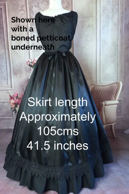 Full Length Black Satin Gothic Majestica Petticoat Skirt - Image 3