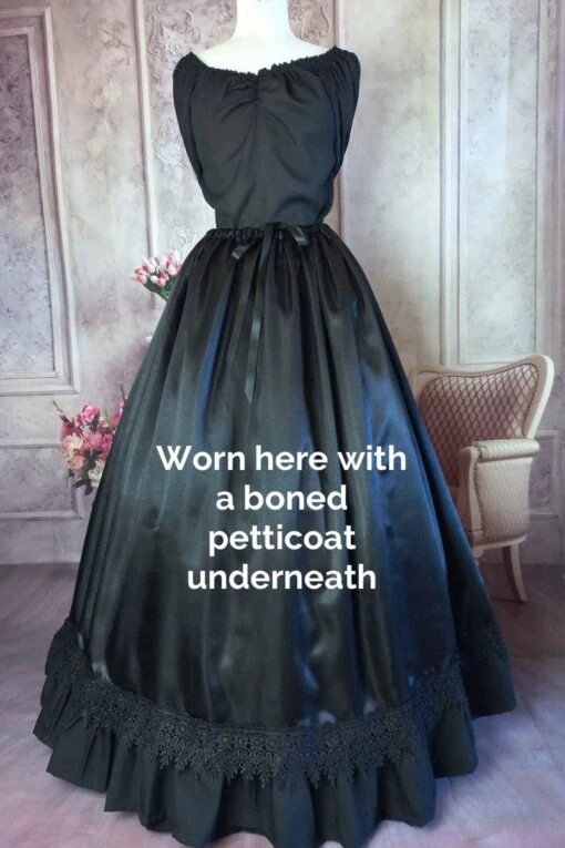 Full Length Black Satin Gothic Majestica Petticoat Skirt - Image 2