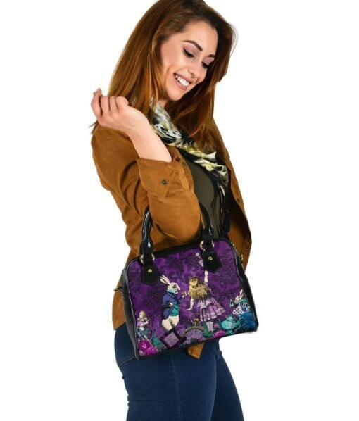 Alice In Wonderland Purple Damask Gothic Handbag - Image 5