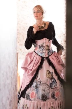 Alice In Wonderland Pink & Black Victorian Corset Gown