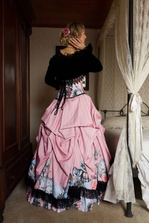 Alice In Wonderland Pink & Black Victorian Corset Gown - Image 5