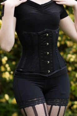 Lace & Satin Long Torso Under Bust Corset -Vintage Veil Clothing Store LTlacesatinubLinnet8