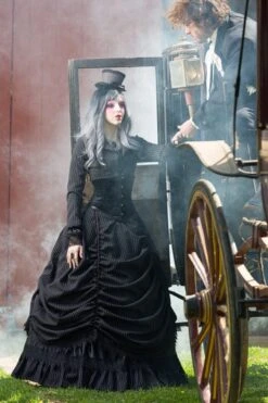 Pinstripe Victorian Wedding Dress -Vintage Veil Clothing Store Linnet2PinstripeVictorianWeddingDress