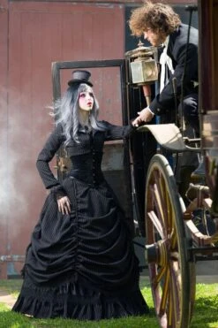 Pinstripe Victorian Wedding Dress -Vintage Veil Clothing Store LinnetPinstripeVictorianWeddingDress3