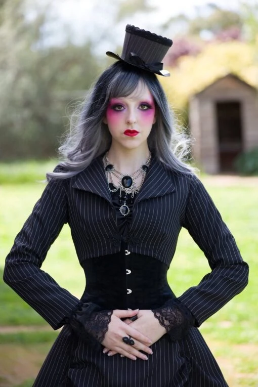 Pinstripe Victorian Wedding Dress - Image 7