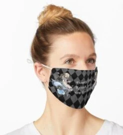 Down The Rabbit Hole We Go Again -Mask -Vintage Veil Clothing Store Maskdowntherabbithole2grey