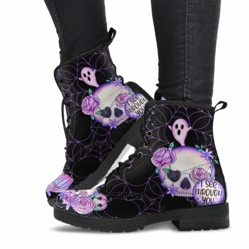 Black SPOOKY Pastel Goth, Vegan Women's Boots, FREE Shipping - Image 5