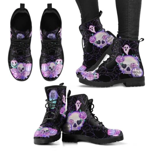 Black SPOOKY Pastel Goth, Vegan Women's Boots, FREE Shipping - Image 2