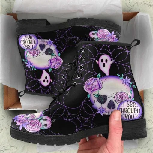 Black SPOOKY Pastel Goth, Vegan Women's Boots, FREE Shipping - Image 3