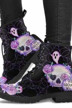 Black SPOOKY Pastel Goth, Vegan Women's Boots, FREE Shipping