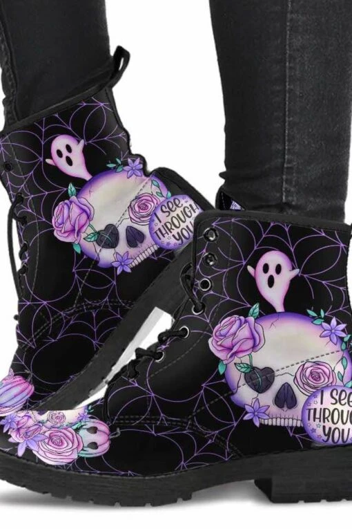 Black SPOOKY Pastel Goth, Vegan Women's Boots, FREE Shipping
