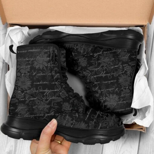 Gothic French Script Chunky Boots, FREE Shipping - Image 4