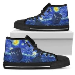 Tardis On A Starry Night Men's Hi Tops, FREE Shipping -Vintage Veil Clothing Store REG51VanGoghandthedoctorhitopsneakerstarrynight