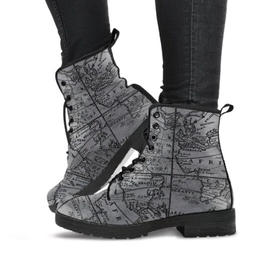 Vintage Map, Men's Vegan Boots, FREE Shipping - Image 4
