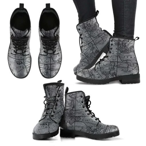 Vintage Map, Men's Vegan Boots, FREE Shipping - Image 5