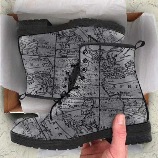 Vintage Explorer's Map, Vegan Women's Boots, FREE Shipping - Image 6