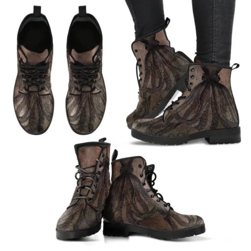 Straight Up Kraken On Chocolate, Vegan Women's Boots, FREE Shipping - Image 2